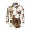Men's Vintage Vacation Shirt Tropical Palm Leaf Print Button Up Long Sleeve Shirt - Brun S