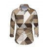 Men's Vintage Shirt Colorblock Geometric Triangle Print Button Up Long Sleeve Shirt - café S