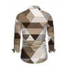 Men's Vintage Shirt Colorblock Geometric Triangle Print Button Up Long Sleeve Shirt - café S