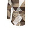 Men's Vintage Shirt Colorblock Geometric Triangle Print Button Up Long Sleeve Shirt - café S