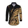 Men's Vintage Shirt Golden Scroll Vine Print Button Up Long Sleeve Shirt - Noir M