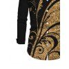 Men's Vintage Shirt Golden Scroll Vine Print Button Up Long Sleeve Shirt - Noir 4XL