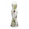 Vintage Vacation Dress Ink Painting Tie Dye Print Mesh Panel Draped Crisscross Mermaid Bodycon Dress - Vert clair L | US 8-10