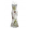 Vintage Vacation Dress Ink Painting Tie Dye Print Mesh Panel Draped Crisscross Mermaid Bodycon Dress - Vert clair S | US 4