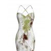 Vintage Vacation Dress Ink Painting Tie Dye Print Mesh Panel Draped Crisscross Mermaid Bodycon Dress - Vert clair L | US 8-10