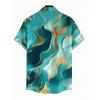 Men's Vacation Shirt Gold Vein Fluid Marble Print Button Up Short Sleeve Shirt - Turquoise Foncée XL