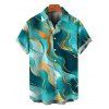 Men's Vacation Shirt Gold Vein Fluid Marble Print Button Up Short Sleeve Shirt - Turquoise Foncée XL