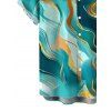 Vacation Dress Gold Vein Fluid Marble Print Crisscross Draped Mesh Panel Mermaid Bodycon Dress - Turquoise Foncée M | US 6