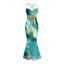 Vacation Dress Gold Vein Fluid Marble Print Crisscross Draped Mesh Panel Mermaid Bodycon Dress - Turquoise Foncée S | US 4