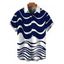 Men's Casual Shirt Colorblock Wave Striped Print Button Up Short Sleeve Shirt - Bleu profond S