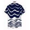 Men's Casual Shirt Colorblock Wave Striped Print Button Up Short Sleeve Shirt - Bleu profond S