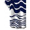 Men's Casual Shirt Colorblock Wave Striped Print Button Up Short Sleeve Shirt - Bleu profond S
