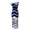 Elegant Dress Colorblock Wave Striped Print Skew Neck Bodycon Dress - Bleu profond XXL | US 14