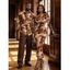 Vintage Couple Outfit Tie Dye Print Skew Neck Mesh Panel Bodycon Dress and Long Sleeve Shirt Set - Brun S | US 4