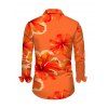 Vacation Couple Outfit Tropical Hibiscus Floral Print Spaghetti Strap Mermaid Dress and Long Sleeve Shirt Set - Orange S | US 4