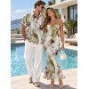 Vintage Vacation Couple Outfit Ink Painting Tie Dye Print Mesh Panel Draped Crisscross Mermaid Bodycon Dress and Short Sleeve Shirt Set - Vert clair S | US 4