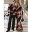 Vacation Couple Outfit Abstract Fluid Marble Tie Dye Print Mesh Panel Skew Neck Bodycon Dress and Long Sleeve Shirt Set - Noir S | US 4