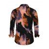 Vacation Couple Outfit Abstract Fluid Marble Tie Dye Print Mesh Panel Skew Neck Bodycon Dress and Long Sleeve Shirt Set - Noir S | US 4