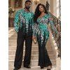 Vintage Couple Outfit Ombre Leopard Print Mesh Panel Skew Neck Bodycon Dress and Long Sleeve Shirt Set - Noir S | US 4