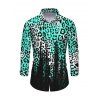Vintage Couple Outfit Ombre Leopard Print Mesh Panel Skew Neck Bodycon Dress and Long Sleeve Shirt Set - Noir S | US 4