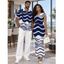 Daily Couple Outfit Colorblock Wave Striped Print Skew Neck Bodycon Dress and Short Sleeve Shirt Set - Turquoise Foncée S | US 4