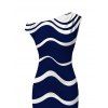 Daily Couple Outfit Colorblock Wave Striped Print Skew Neck Bodycon Dress and Short Sleeve Shirt Set - Turquoise Foncée S | US 4