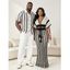 Bohemian Couple Outfit Colorblock Hollow Out V Neck Cropped Top Striped Tied Knitted Bodycon Skirt and Geometric Print Shirt Set - WHITE S | US 4
