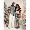 Bohemian Couple Outfit Colorblock Hollow Out Cropped Top Striped Tied Bodycon Skirt and Print Set - BLACK S | US 4