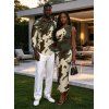 Autumn Couple Outfit Camo Striped Print Skew Neck Bodycon Dress and Long Sleeve Shirt Set - ARMY GREEN S | US 4