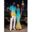 Vacation Couple Outfit Ombre Crisscross Mesh Panel Draped Spaghetti Strap Bodycon Dress and Shirt Set - multicolor S | US 4