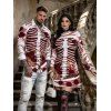 Holiday Couple Outfit Skeleton Rose Floral Shinny Dots Print Bell Sleeve A Line Mini Sweater Dress and Long Sleeve Shirt Set - RED S | US 4