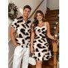 Vintage Couple Outfit Leopard Print Faux Fur Sweetheart Neck A Line Mini Dress and Shirt Set - multicolor S | US 4