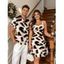 Vintage Couple Outfit Leopard Print Faux Fur Sweetheart Neck A Line Mini Dress and Shirt Set - multicolor S | US 4