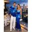 Vacation Couple Outfit Ombre Floral Print Mesh Panel Draped Crisscross Bodycon Dress and Long Sleeve Shirt Set - BLUE S | US 4