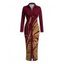Vintage Shirt Dress Golden Scroll Vine Print Ruched Button Up Long Sleeve Bodycon Slit Dress - Bleu profond XXL | US 14