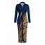 Vintage Shirt Dress Golden Scroll Vine Print Ruched Button Up Long Sleeve Bodycon Slit Dress - Bleu profond XXL | US 14