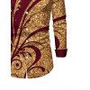 Men's Vintage Shirt Golden Scroll Vine Print Button Up Long Sleeve Shirt - Rouge Vineux S