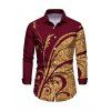 Men's Vintage Shirt Golden Scroll Vine Print Button Up Long Sleeve Shirt - Rouge Vineux S