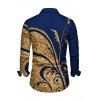 Vintage Couple Outfit Golden Scroll Vine Print Ruched Button Up Bodycon Slit Shirt Dress and Long Sleeve Shirt Set - Bleu profond S | US 4