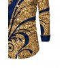 Vintage Couple Outfit Golden Scroll Vine Print Ruched Button Up Bodycon Slit Shirt Dress and Long Sleeve Shirt Set - Bleu profond S | US 4