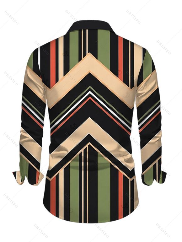 Men's Vintage Shirt Colorblock Geometric Zig Zag Print Button Up Long Sleeve Shirt - multicolor A S