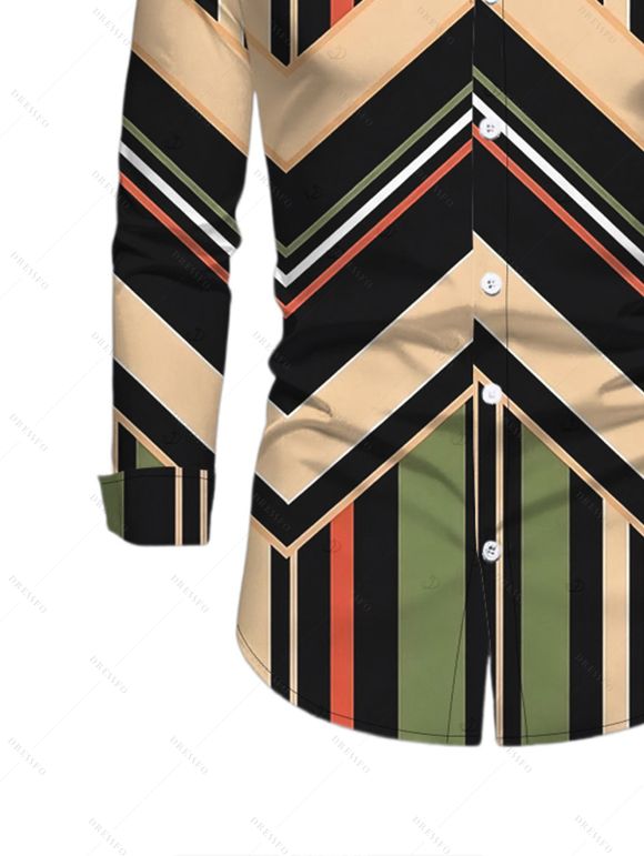 Men's Vintage Shirt Colorblock Geometric Zig Zag Print Button Up Long Sleeve Shirt - multicolor A S