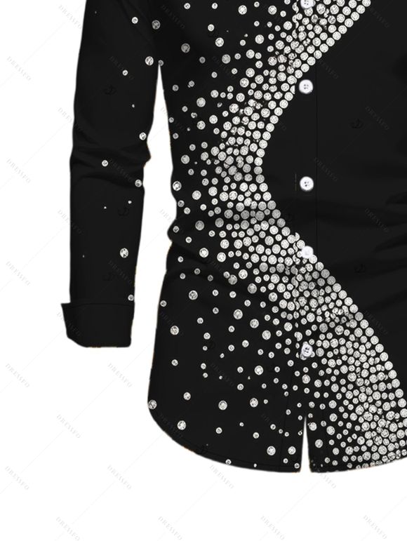 Men's Party Shirt Diagonal Rhinestone Dot Print Button Up Long Sleeve Shirt - Noir 5XL