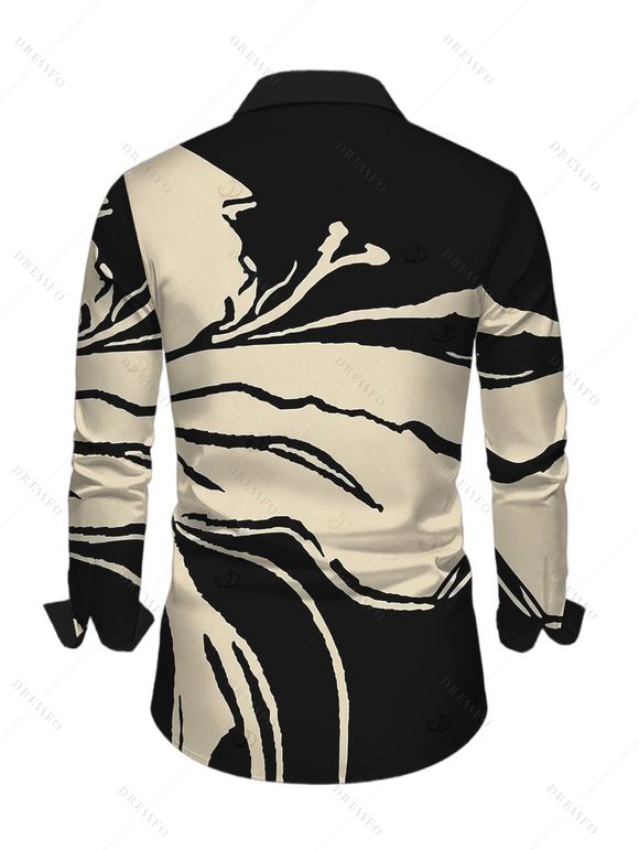 Men's Winter Shirt Colorblock Abstract Ink Painting Print Button Up Long Sleeve Shirt - Noir XL