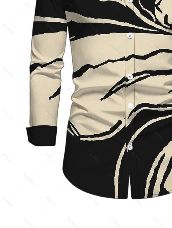 Men's Winter Shirt Colorblock Abstract Ink Painting Print Button Up Long Sleeve Shirt - Noir XL