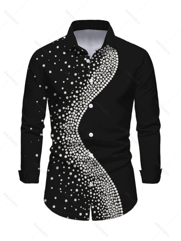 Party Couple Outfit Diagonal Rhinestone Dot Print U Neck Bodycon Dress and Long Sleeve Shirt Set - Noir S | US 4