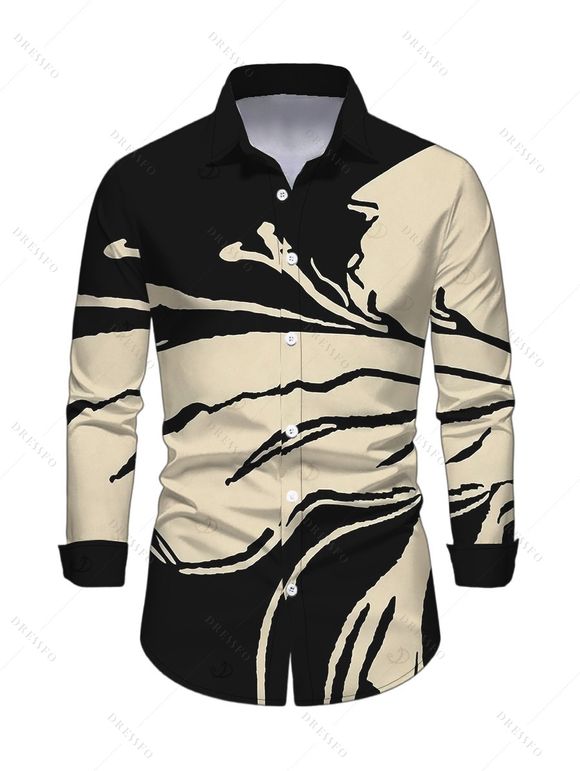 Winter Couple Outfit Colorblock Abstract Ink Painting Print U Neck Bodycon Dress and Long Sleeve Shirt Set - Noir S | US 4