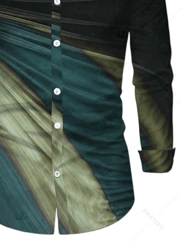 Men's Casual Shirt Ombre Tie Dye Print Button Up Long Sleeve Shirt - Vert M