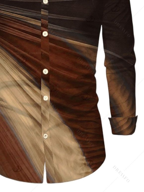 Men's Casual Shirt Ombre Tie Dye Print Button Up Long Sleeve Shirt - Bronze 5XL