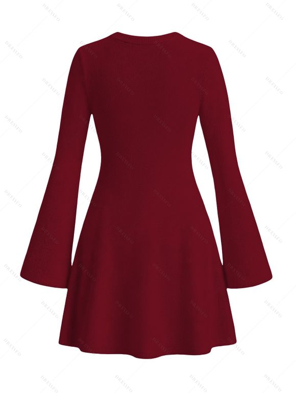 Christmas Sweater Dress Elk Snowflake Christmas Tree Print Long Sleeve Bodycon Mini Dress - Rouge Vineux S | US 4